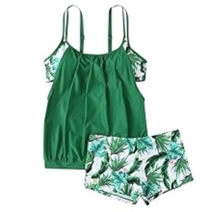 Green and Leaf Print Tankini Set